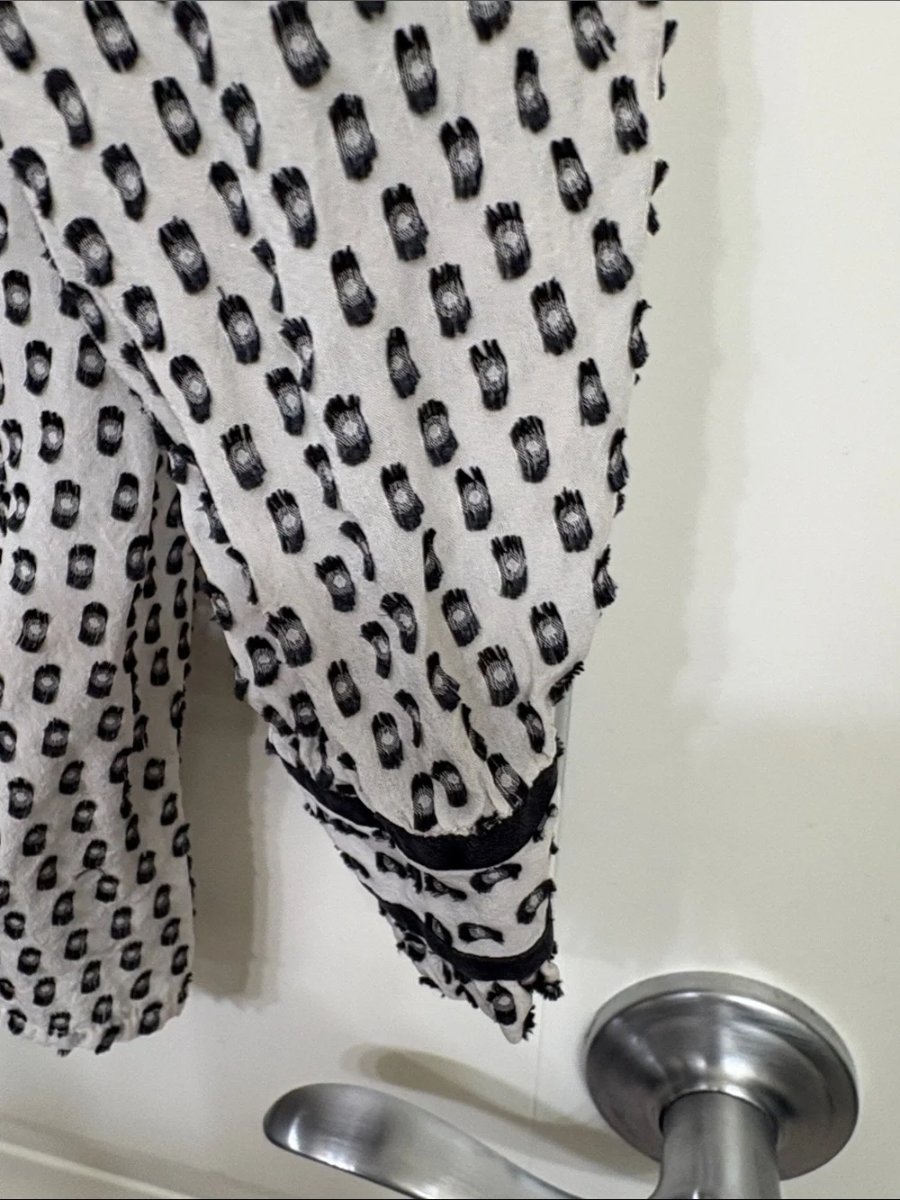 J. Crew Black & Off-White Patterned V-Neck Silk blend Blouse